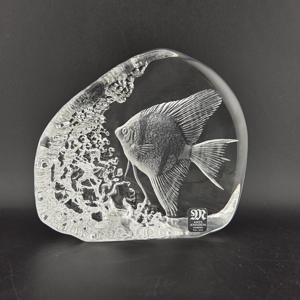 Mats Jonasson Angelfish Lead Crystal 3D Intaglio Paperweight Sweden